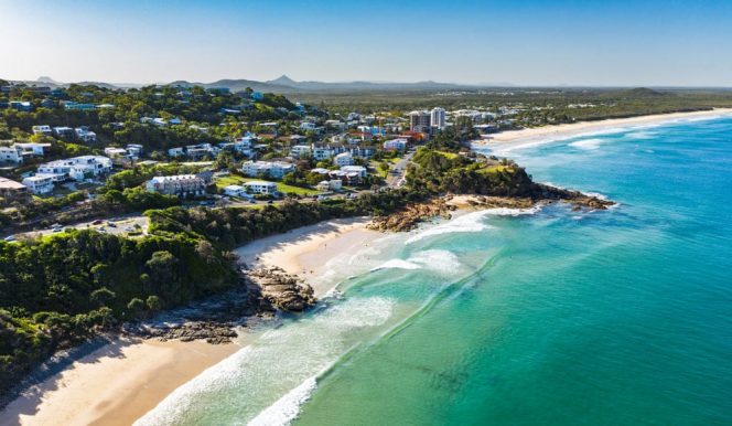 Aerial view of the beachside on the Sunshine Coast, QLD